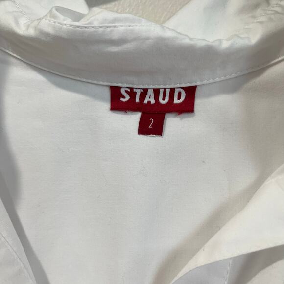 STAUD Clea White Collared Midi Shirt Dress Minimalist Chic Resort Wear Small - Picture 4 of 14
